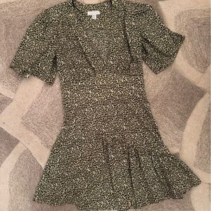 Topshop Yellow/Light Green Leopard Print Dress Flared